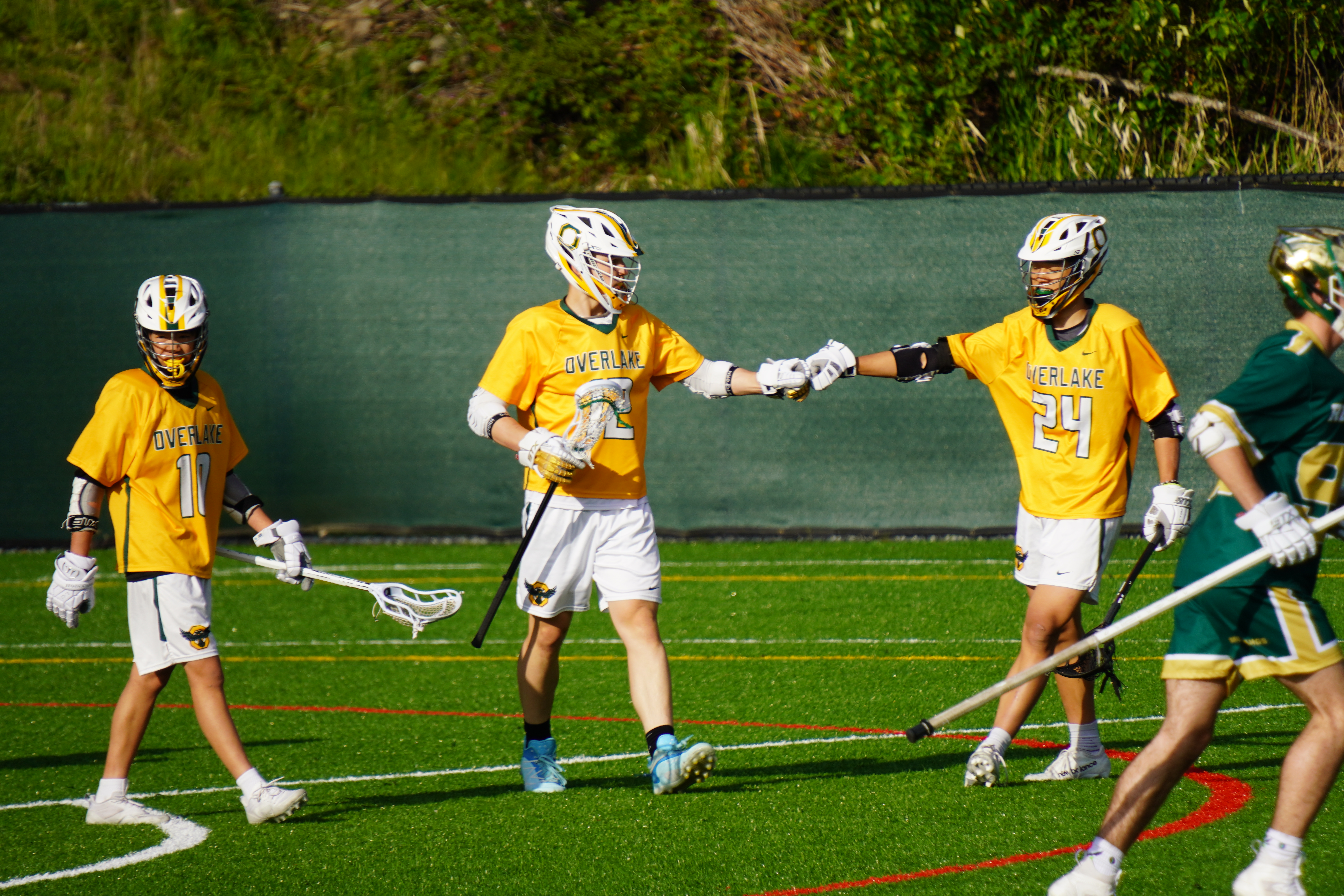 boys lacrosse fist bump