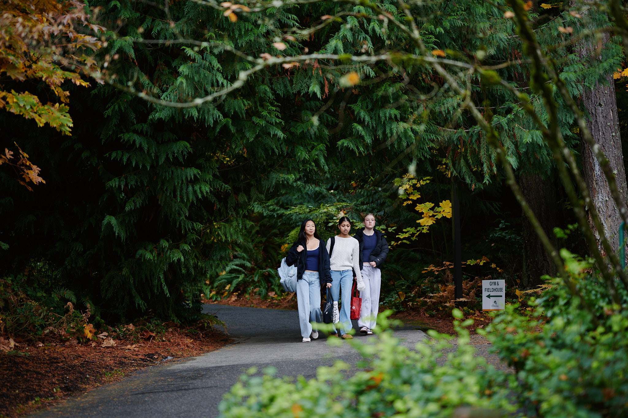 three students on path