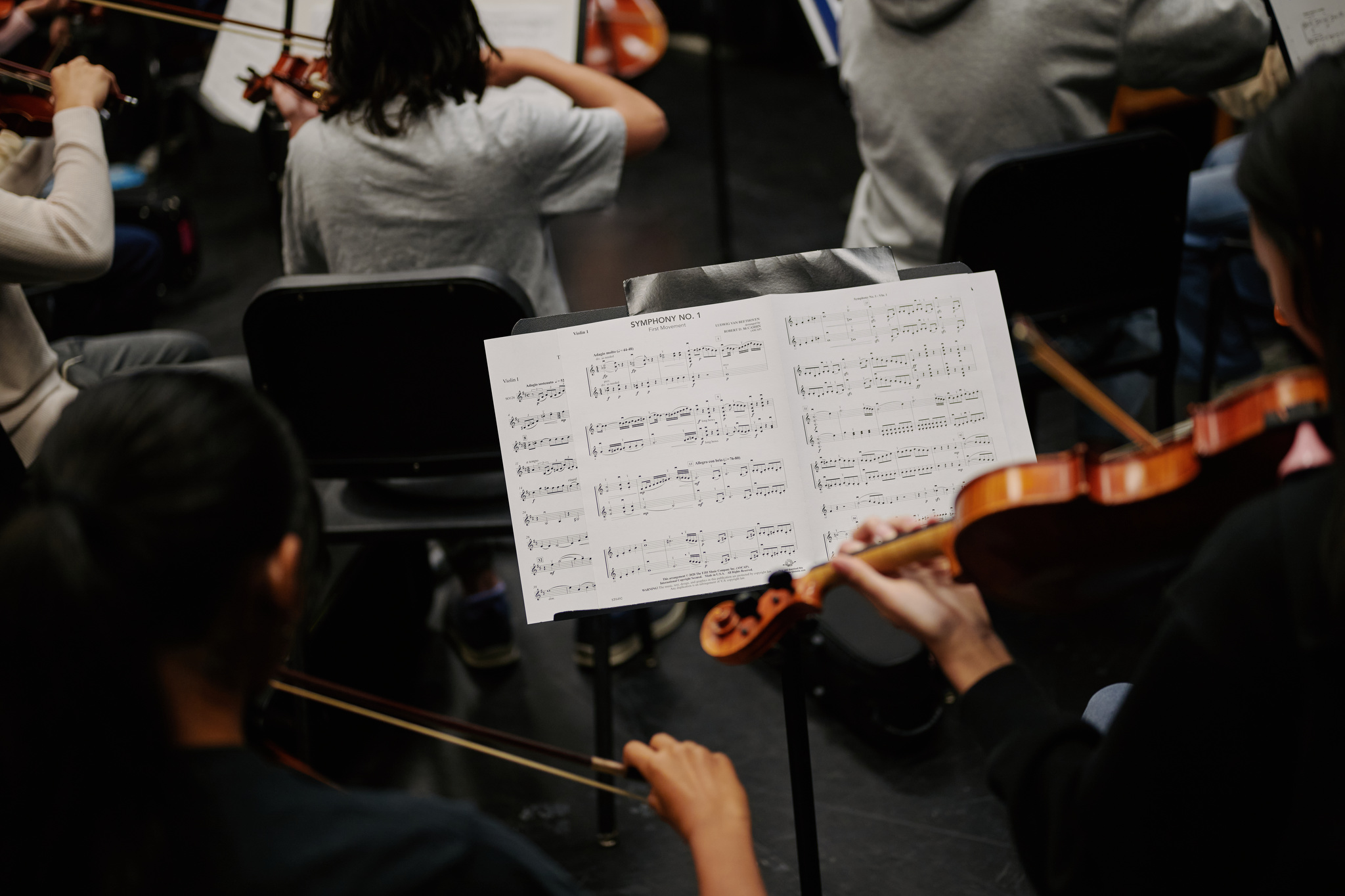 violin with sheet of music showing