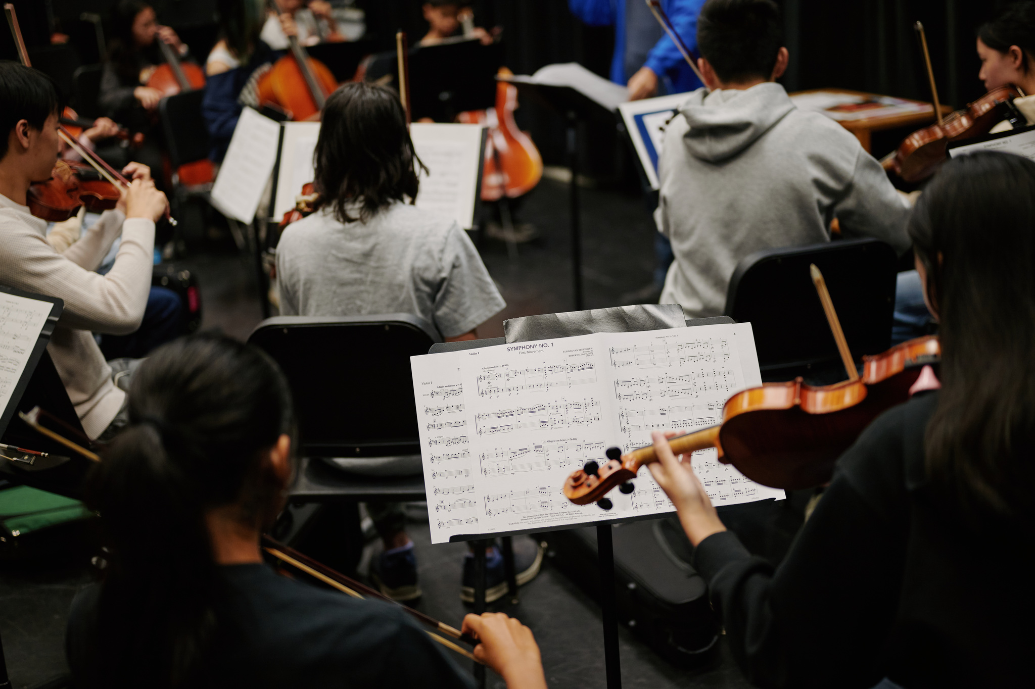 backs of orchestra players