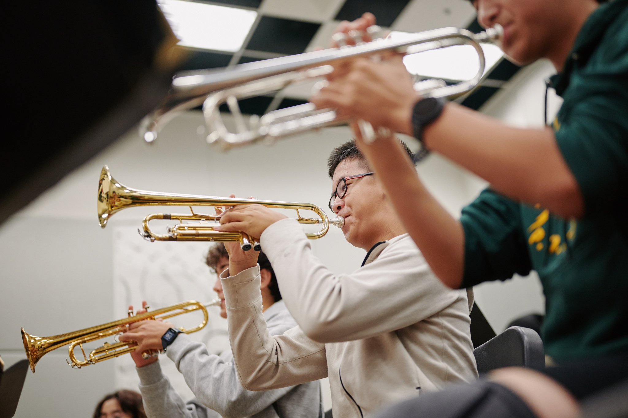 close up of trumpet players