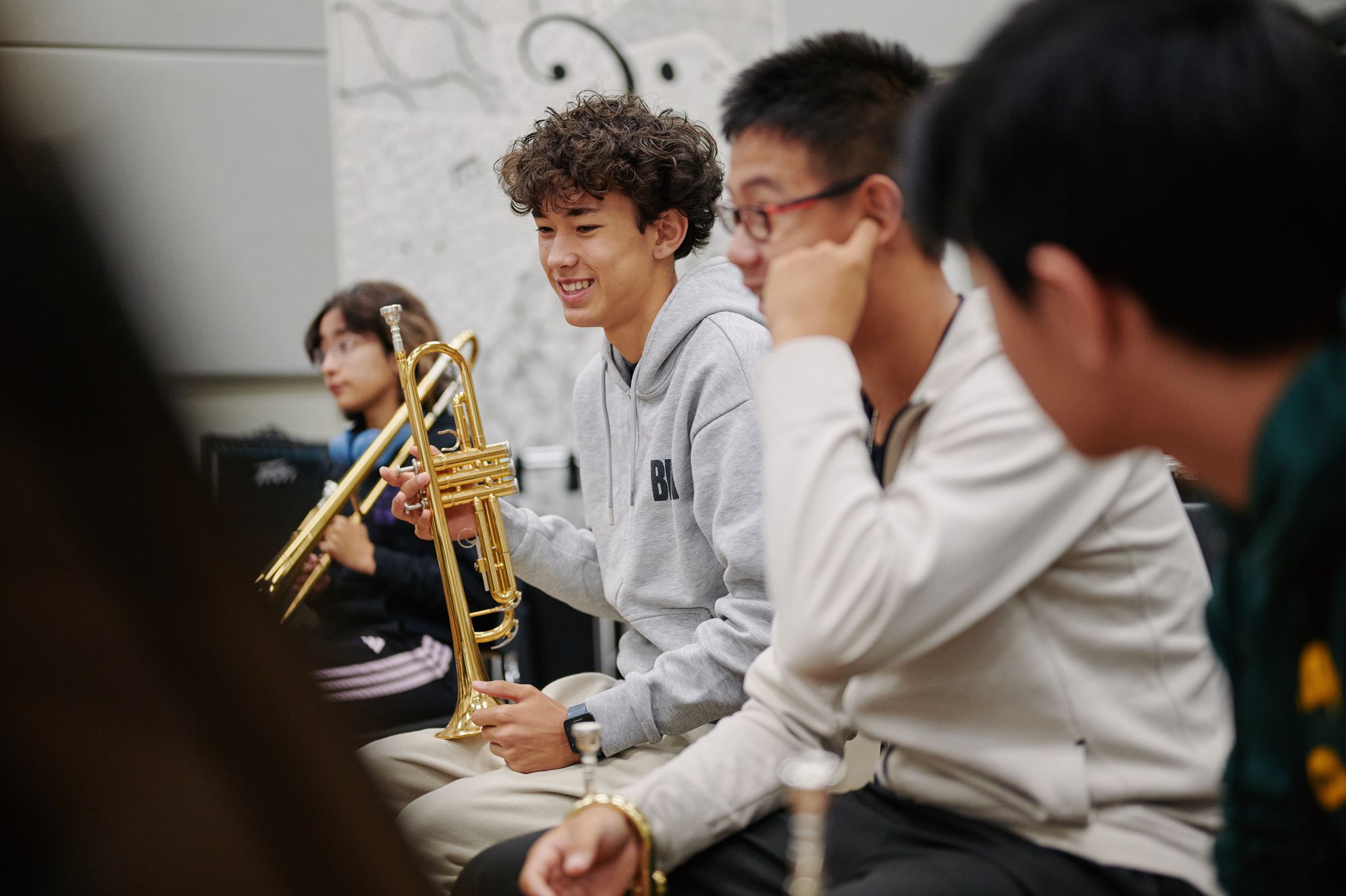 trumpet playing smiling