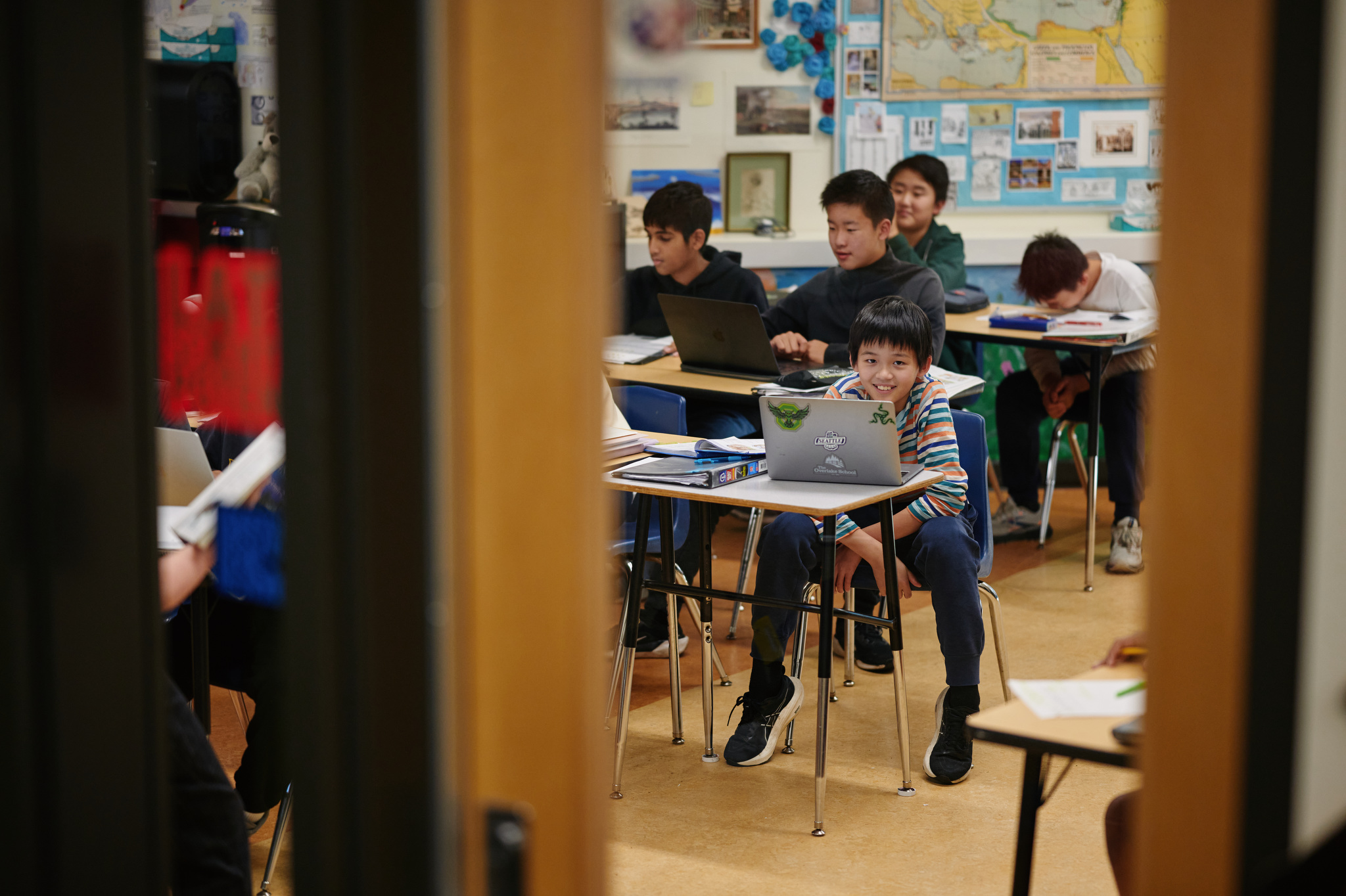 middle school students from classroom doorway