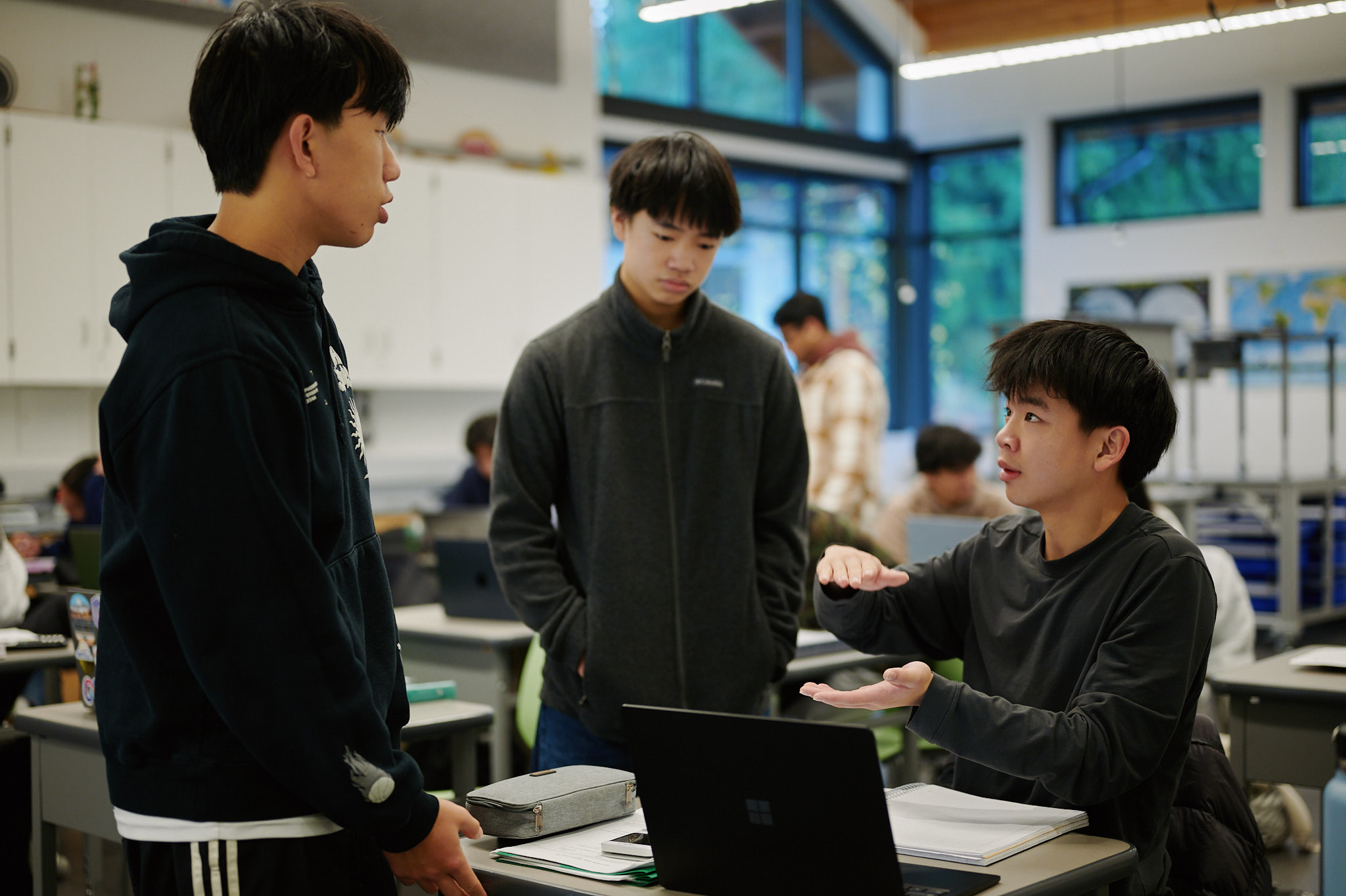 upper school students in class