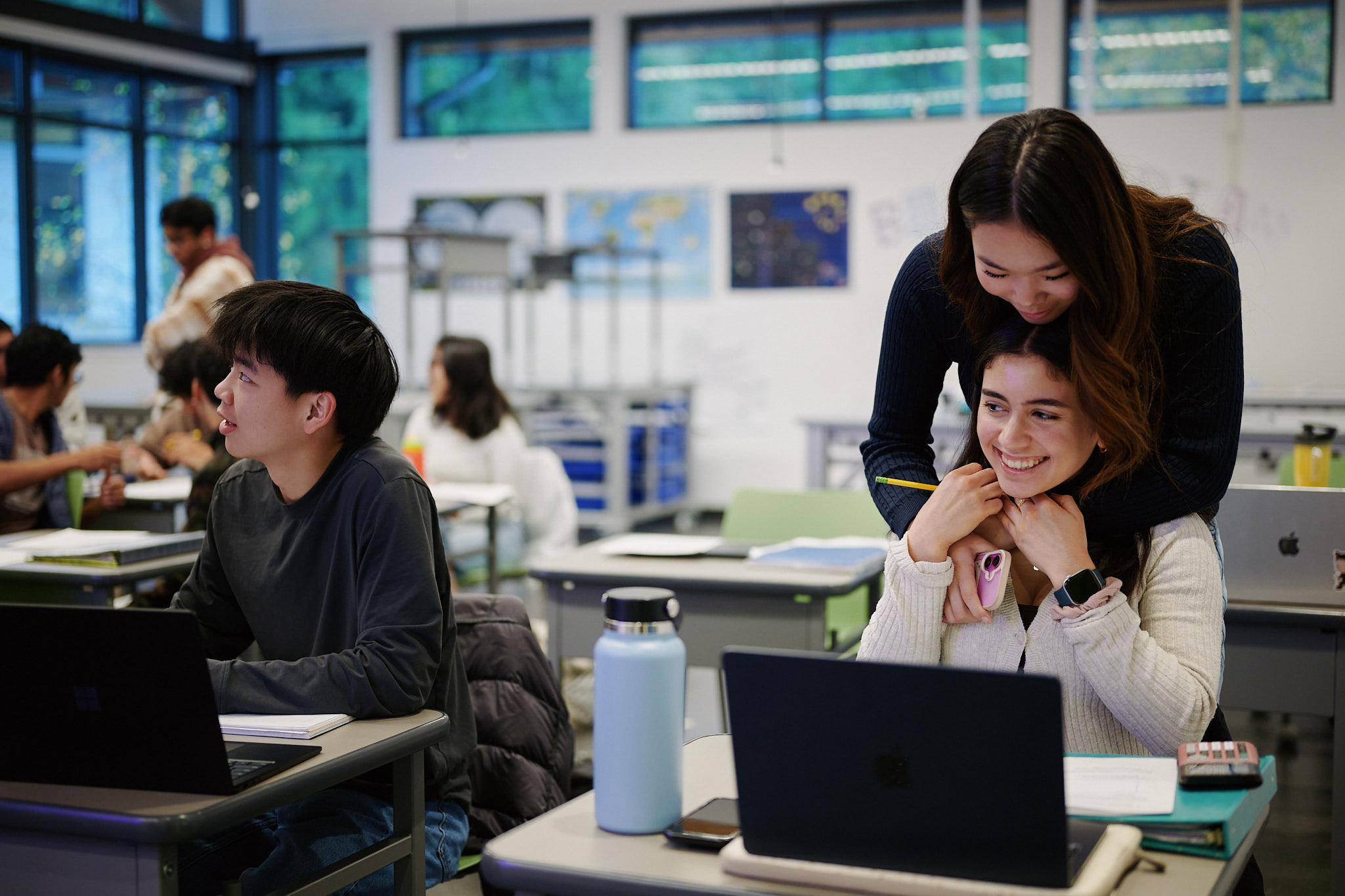 upper school students in class