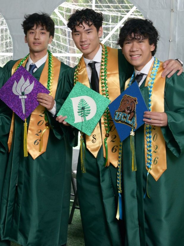 three overlake student graduates