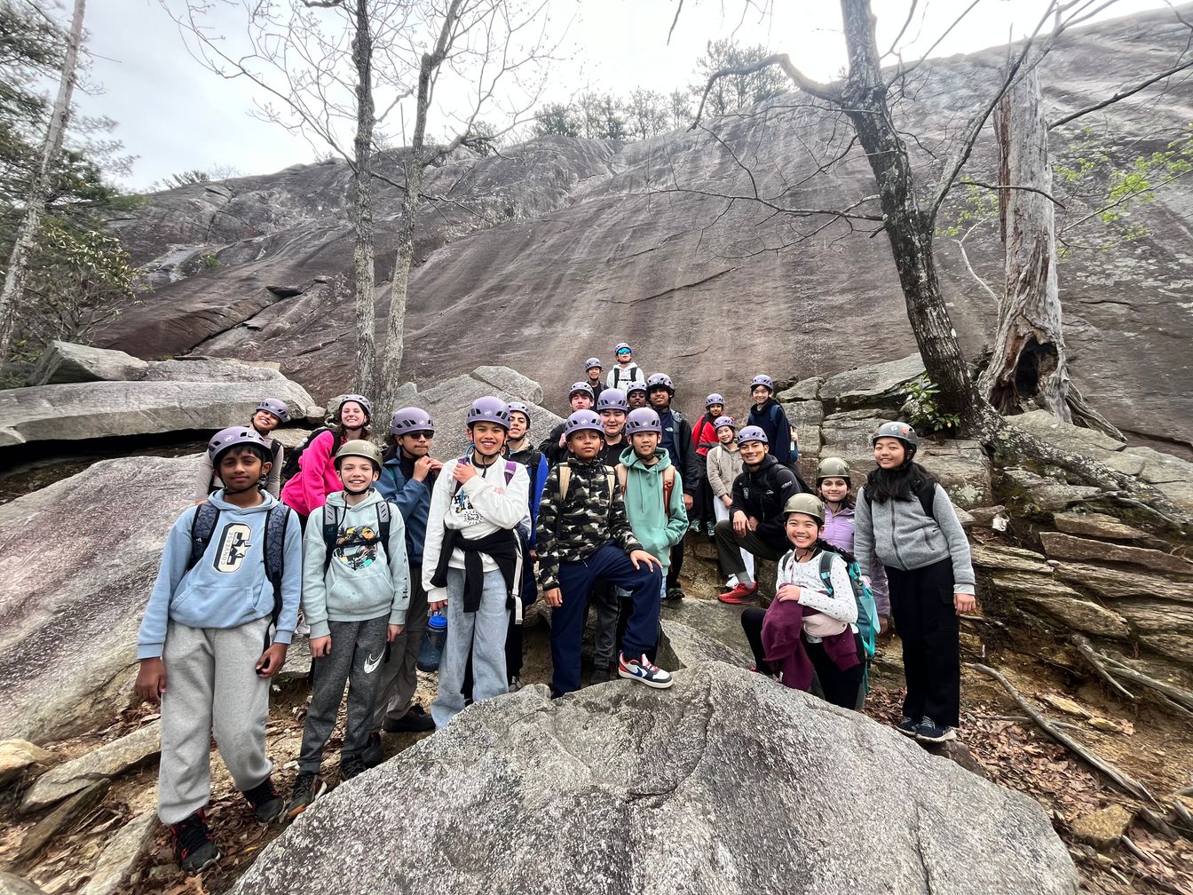Overlake students rock climbing