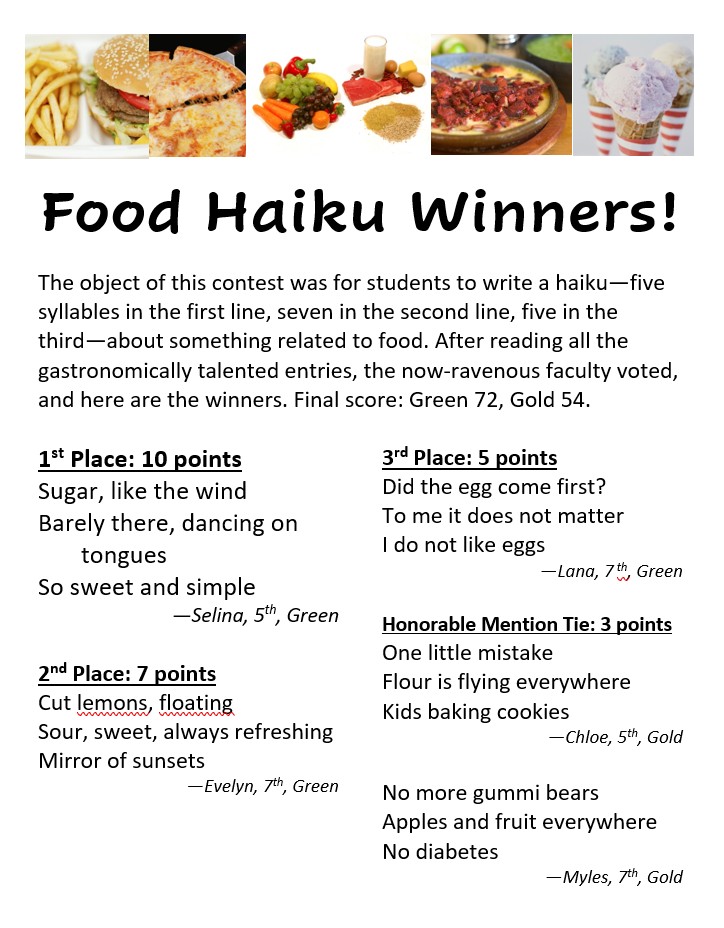 Text of Food Haiku winners