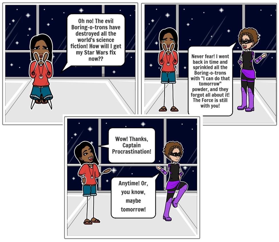 Comic featuring "Captain Procrastination"