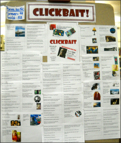 Clickbait contest board with entries