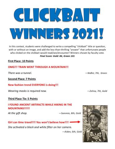 Flyer showing winners of contest