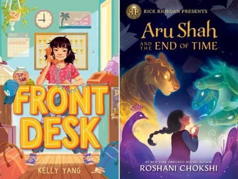 Covers of Front Desk by Kelly Yang, and Aru Shah and the End of Time by Roshani Chokshi