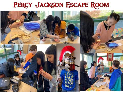 Students solving puzzles in a Percy Jackson Escape Room