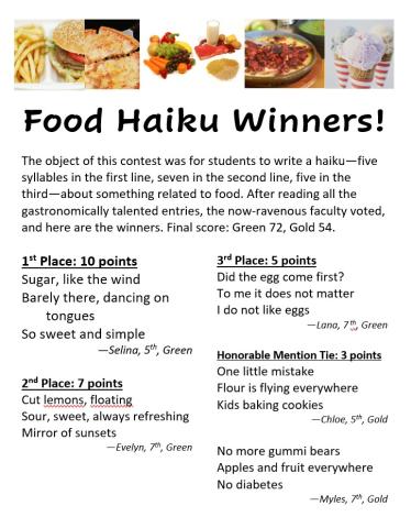 Text of Food Haiku winners