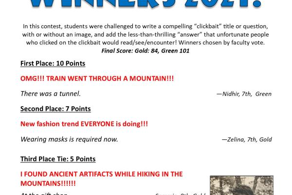 Flyer showing winners of contest