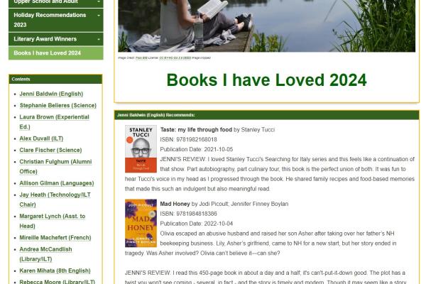 Image of website for faculty/staff recommended books