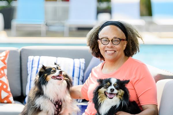 Jewell Parker Rhodes, author, with her dogs